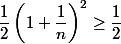\dfrac{1}{2}\left(1+\dfrac{1}{n}\right)^2\geq \dfrac{1}{2}